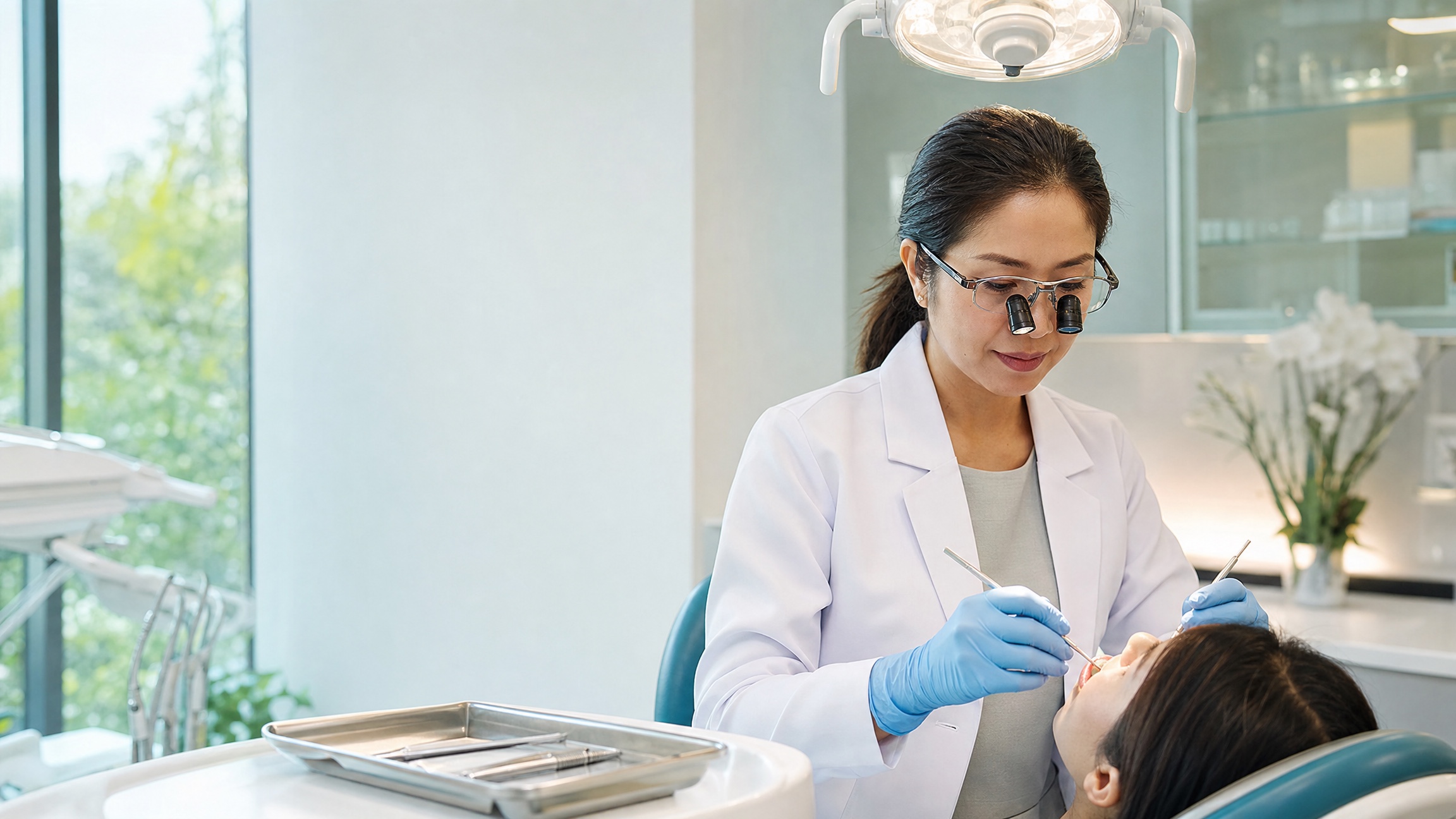 A Chinese-Indonesian dentist at work in a modern operatory — the operation Flash Dental serves