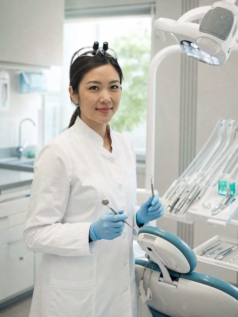 A dentist in her operatory — the clinician whose treatment room goes offline when a Flash unit fails